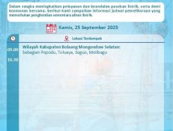 Pemeliharaan Jaringan listrik, PLN UP3 Kotamobagu Lakukan Pemadaman Sementara di Bolsel